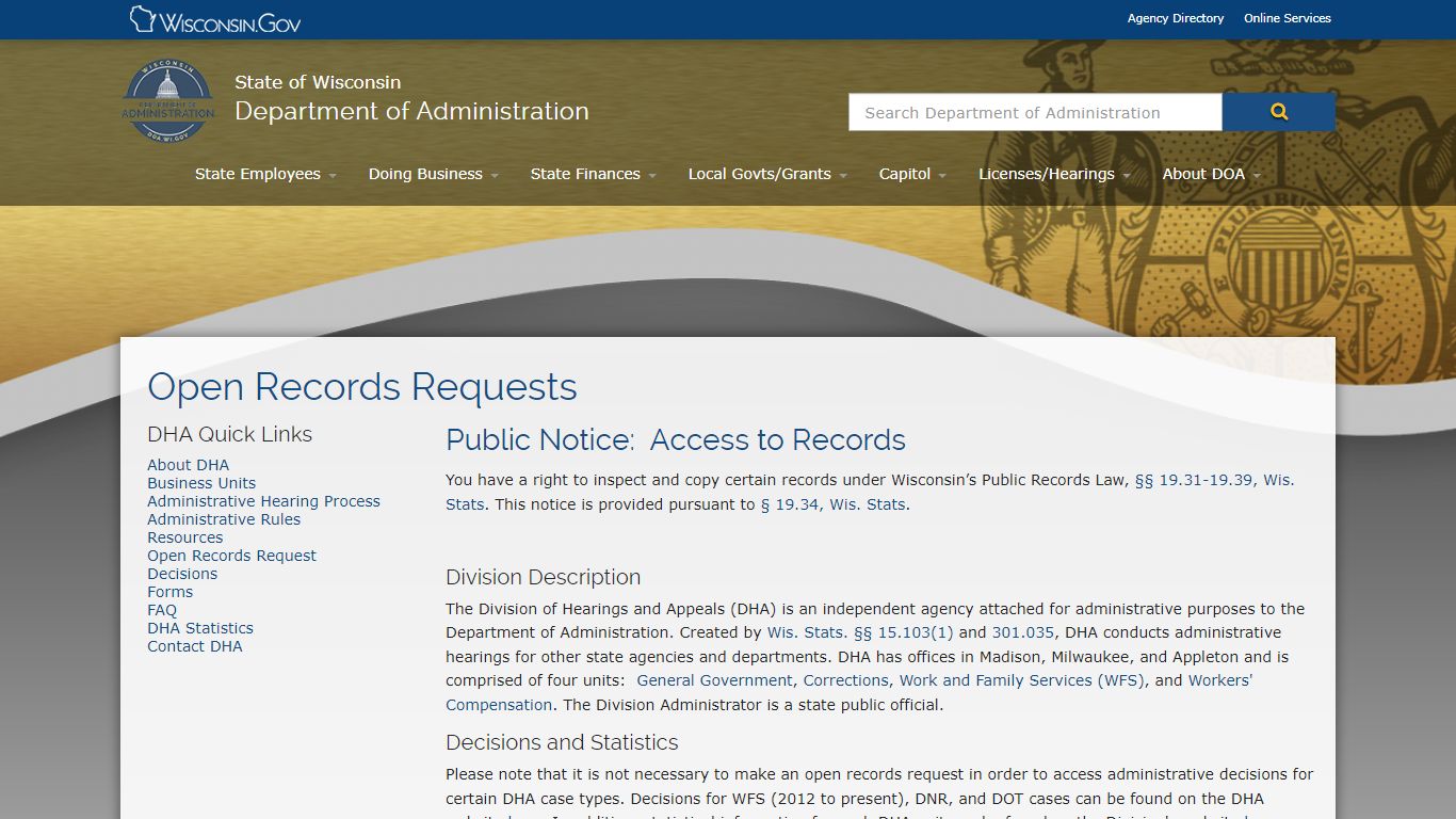 DOA Open Records Requests - Wisconsin